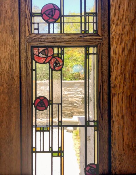 Craftsman Stained Glass Panels, Mosaic Fireplace, Mackintosh Rose, Arts And Crafts Interiors, Stain Glass Window Art, Color And Light, Glass Window Art, Church Windows, Mosaic Backsplash