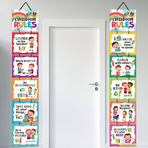 Amazon.com: Decorably Hanging Class Rules Posters for Classroom - 12 Classroom Rules Poster High School, 12x10in Hanging Chalkboard Decorations for Classroom Rules Poster, Classroom Expectations Poster : Office Products Free Classroom Rules Printables, Classroom Rules Kindergarten, Classroom Rules Preschool, Classroom Rules Poster Elementary, School Rules Poster, Where Are We Classroom Sign, Classroom Rules For Kids, Rules Preschool, Kindergarten Class Rules