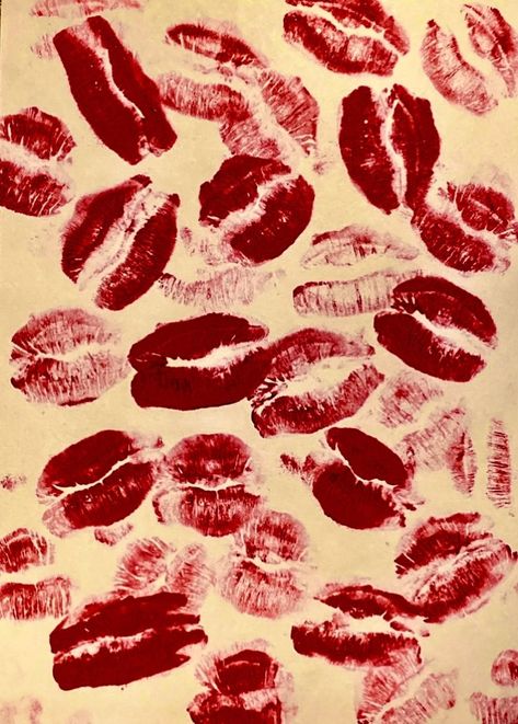 lip prints in red lipstick Lipstick Print Aesthetic, Lipstick Kiss Mark Aesthetic, Lip Print Aesthetic, Lip Stain Aesthetic, Valentines Collage, Smeared Lipstick, Lip Prints, Red Lipstick Kisses, Creative Home Decor Ideas