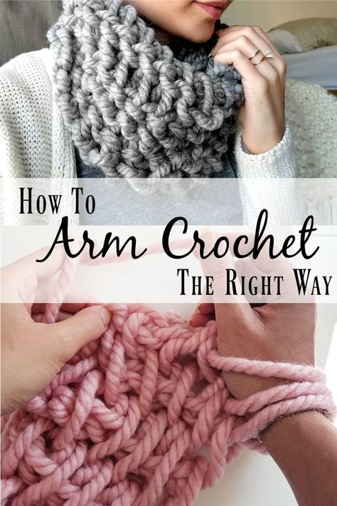 Free Crochet Patterns - The Snugglery Arm Knitting Tutorial, Arm Crochet, Arm Crocheting, Finger Crochet, Finger Knitting, Crochet Blog, Arm Knitting, Crochet Cowl, Knitting Tutorial