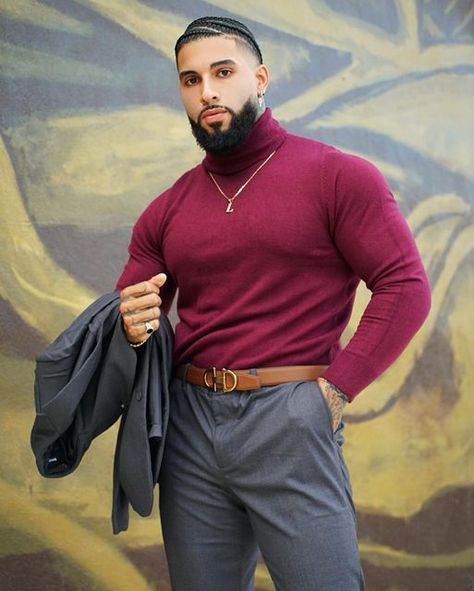 Burgundy Turtleneck Outfits Men, Red Turtleneck Outfit Men, Red Turtleneck Outfit, Mens Turtleneck Outfits, Turtleneck Outfit Men, Turtleneck Sweater Outfit, Turtleneck Outfits, Outfit Homme, Sweater Outfits Men