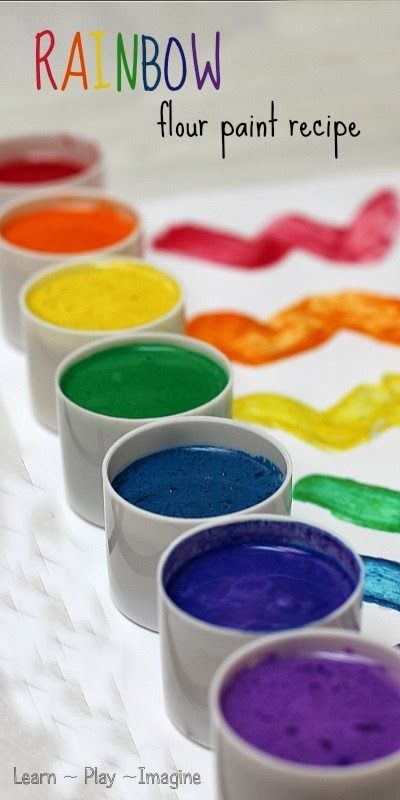 Rainbow Flour Paint Recipe ~ Learn Play Imagine Homemade Paint Recipe, Flour Paint, Paint Recipe, Homemade Paint, Toddler Fun, Fun Craft, Finger Painting, Play Food, Rainbow Art