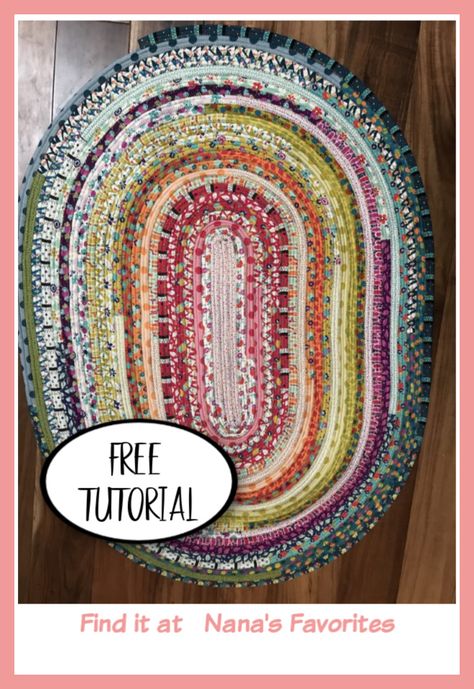 Jellyroll Rug Diy, Jelly Roll Braided Rug, Jelly Roll Rag Rug, Quilt Rug Floor How To Make, How To Sew A Jelly Roll Rug, Quilted Rugs Floor, Jelly Roll Rugs Free Pattern, How To Make A Jelly Roll Rug Tutorial, Clothesline Rope Rugs