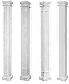 fluted non tapered fiberglass porch-colums Fiberglass Porch Columns, Square Porch Columns, Porch Post Ideas, Porch Column Ideas, Front Porch Pillars, Carport Makeover, Archways In Homes, Porch Pillars, Fiberglass Columns