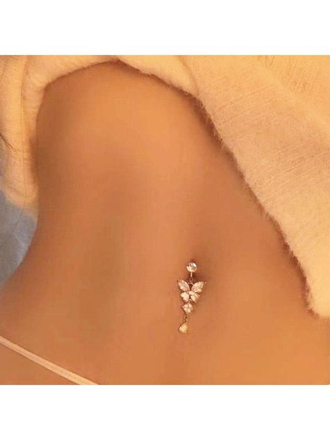 Silver  Collar  Copper   Embellished   Women's Fashion Jewelry Dangly Belly Piercing Ideas, Outie Belly Piercing, Top Belly Button Piercing, Body Piercing Ideas For Women, Cute Belly Piercings, Belly Piercing Ideas, Navel Piercing Aesthetic, Cute Belly Button Piercing, Piercings Corps