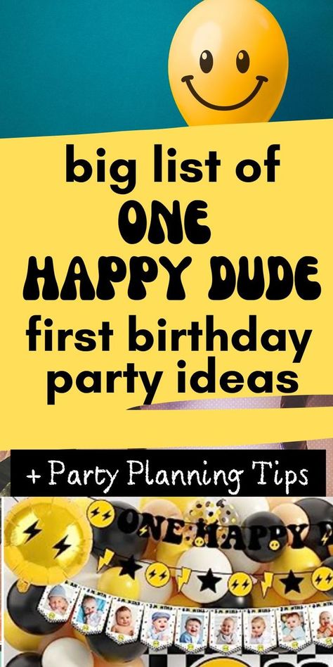 Looking for "One Happy Dude" first birthday party theme ideas for your baby's first birthday? We've got black/yellow/white and blue/white themed ideas, so you can pick your favorite. Check out these super cool One Happy Dude birthday party ideas! Read more... Planning 1st Birthday Party, First Birthday Party Theme Ideas, One Happy Dude Birthday Party, One Happy Dude First Birthday, Dude Birthday Party, Birthday Party Theme Ideas, One Happy Dude Birthday, First Birthday Party Decor, One Happy Dude