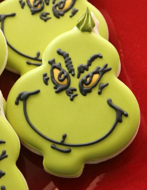 Decorated Grinch Cookies - The Sweet Adventures of Sugar Belle Grinch Christmas Food, Christmas Grinch Party, Food Ideas For Christmas, Grinch Cakes, Grinch Desserts, Grinch Treats, Grinch Fudge, Grinch Party Ideas, Desserts For Christmas