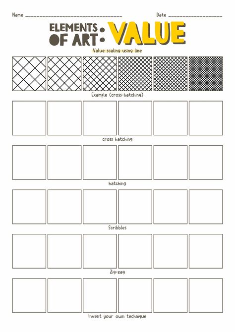 Elements Of Art Value, Art Worksheets Middle School, High School Art Worksheets, Value Worksheet, Simple Arts, Elements Of Art Line, Art Room Posters, Classe D'art, Art Handouts