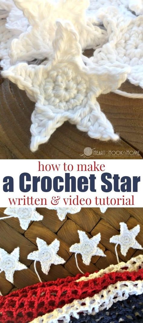 This pattern for a crocheted star is super easy, it works up super quickly and is a great star applique for crocheted blankets, vests and more! Crochet Star Pattern, Patriotic Patterns, Patriotic Crochet, Crocheted Star, Crochet Star Patterns, Star Video, Star Crochet, Crochet Appliques, Crochet Star