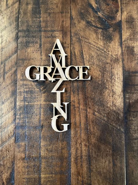 Amazing Grace cross made from Oak wood. 1/4 inch thick. Christian Wood Signs, Christian Wishes, Nighttime Prayers, Amazing Grace Cross, Christian Crosses, Religious Wreath, Wood Business, Cross Pictures, Image Nails