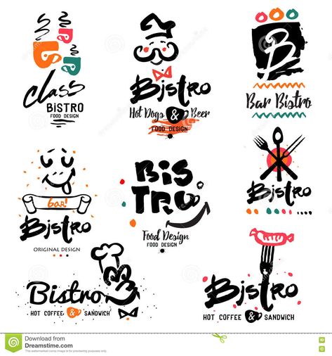 Bistro Logo Design, Bistro Logo, Hod Dog, Cafe Logo Design, Dog Beer, Handmade Illustration, Bistro Food, Bar Logo, Hot Food