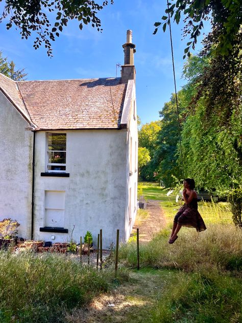 a girl on a rope swing next to a country cottage, in the summertime Start Of Summer Aesthetic, Frazzled English Woman Aesthetic Summer, Abba Summer Aesthetic, Folklore Summer Aesthetic, Cottage Summer Aesthetic, Scottish Summer Aesthetic, Old Summer Aesthetic, English Summer Aesthetic, American Summer Aesthetic