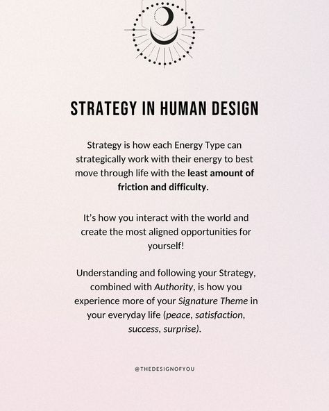 Let’s talk about Strategy in Human Design! Your strategy is determined by your Energy Type and is one of the most practical parts of human design. It is how you strategically work with your energy to best move through life with less friction and more ease✨ When you combine your Strategy with your Authortiy (another crucial part of human design) you will naturally find yourself in alignment! Swipe to learn about your unique strategy🤗 Do you struggle with understanding or following your str... Channel 64/47 Human Design, Human Design Projector Affirmations, Energy Projector Human Design, Human Design Manifesting Generator, Human Design Projector 2/4, Human Design, Design Strategy, Spiritual Healing, Energy