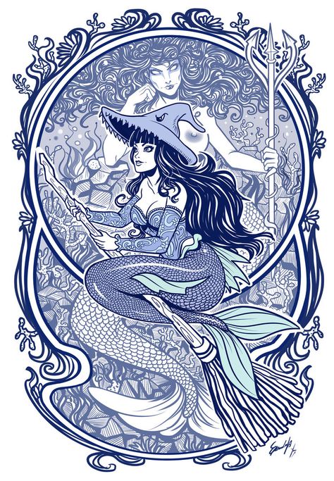 Mermaid witch by EdgarSandoval.deviantart.com on @DeviantArt Slavic Paganism, Mermaid Drawings, Mermaid Tale, Mermaid Tattoos, Pagan Witch, Mermaid Dreams, Mermaids And Mermen, Leg Tattoo, Sea Witch