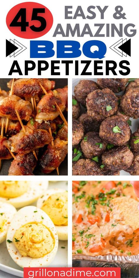 Homemade BBQ Appetizers are a must anytime we grill out. These appetizers are perfect for all your summertime BBQ's and more. These 45 backyard BBQ party appetizers is just what you need to serve this summer. We love to serve dips that are loaded with delicious spices and bacon wrapped pineapple. #grillonadime #bbqappetizers #appetizerrecipes Bbq Party Appetizers, Grilled Sides, Bacon Wrapped Pineapple, Bbq Appetizers, Backyard Bbq Party, Grilling Sides, Party Dips, Homemade Bbq, Party Appetizers