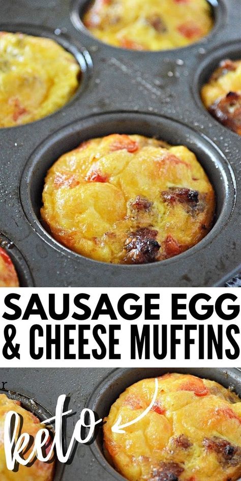 Keto Sausage Egg & Cheese Muffins - Easy keto sausage egg and cheese muffins that everyone will love! Perfect for a busy mornings breakfast and meal prep! #keto #ketorecipes #Ketodiet #Ketosausageeggandcheesemuffins #ketobreakfast #eggmuffins #breakfastideas #breakfast #eggs #mealprep #food #recipes Sausage Egg Cheese Muffins, Keto Sausage, Breakfast Low Carb, Keto Recipes Breakfast, Egg And Cheese, Cheese Muffins, Low Carb Breakfast Recipes, Sausage And Egg, Keto Meal Prep