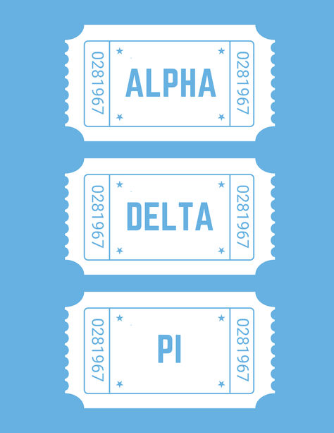 Adorable Alpha Delta Pi digital print featuring ticket stubs in the sorority’s beautiful colors of light blue, white, and dark blue. Perfect for decorating your college house or as a heartfelt Big/Little gift, this poster brings a touch of ADPi charm to any space. #adpi #alphadeltapi #adpiart #adpiprints #adpiwalldecor #biglittle #biglittlegift #biglittleprints #adpiwallart #etsy #alphadeltapiart #alphadeltapiprints Alpha Delta Pi Graphics, Sorority Posters, Pi Art, College House, Big Little Gifts, Ticket Stubs, Alpha Delta Pi, Alpha Delta, Print Wall Decor