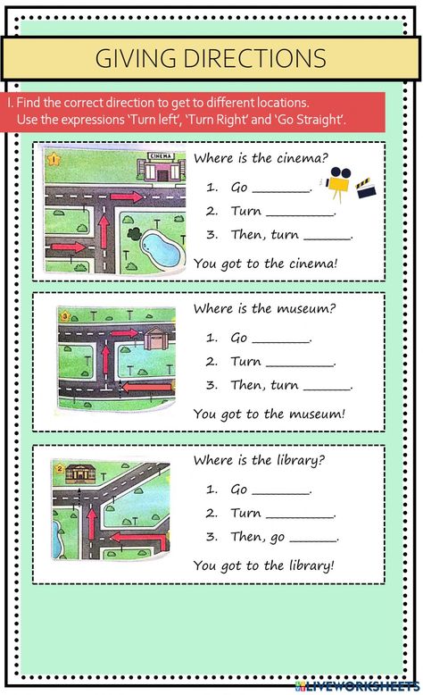 Directions Worksheet For Kids, How Are You Doing, Giving Directions Map, Giving Directions Worksheet, Directions For Kids, 4th Grade Sight Words, Directions Worksheet, Worksheets For Grade 3, English Teaching Materials