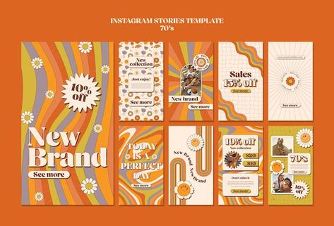 Retro Brochure Design, Canva Retro Template, 70s Inspired Website Design, 70s Yearbook Theme, Retro Story Instagram, 70s Instagram Feed, Retro Aesthetic Design, 70s Website Design, 70s Design Graphic