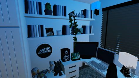 Boy Bedroom Ideas Bloxburg, Bloxburg Boy Bedroom, Computer Bedroom, Boy Room Ideas, Bloxburg Rooms, Boys Room Blue, Roblox House, Blocksburg Room Ideas￼