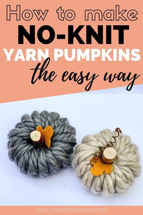 Do you love knit pumpkins but not know how to knit? These super adorable yarn pumpkins are no knit pumpkins. They use beautiful chunky yarn but are made in just a few minutes. This is a beginning craft that is also great for kids! #diyfalldecor #pumpkins #diypumpkins #yarncrafts #yarnpumpkins #easyfallcrafts Sew Pumpkins, Yarn Pumpkins, Knit Pumpkins, Ladies Group, Pumpkin Canvas, Fall Pumpkin Crafts, Fun Crafts To Do, Fall Garland, Fall Halloween Crafts