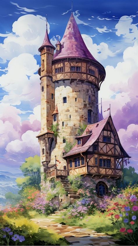 Fantasy House Concept, Fantasy Architecture, Castle Painting, Chateau Medieval, Really Cool Drawings, Medieval Houses, Building Concept, Castle Art, Minecraft Architecture