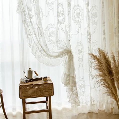 PRICES MAY VARY. Quantity: 2 panels Embroidery Lace Curtain with Ruffle. Curtain rod is not included. Finish Top: Rod Pocket Top, suitable for all common curtain rods. Curtain Rod is NOT included. Nice design : Luxury Retro Floral Embroidery Sheer Lace Curtain, provides some privacy and gives you a natural feeling and elegant look, a best home decor for your house, ssuitable for Living Room, Bedroom, Studying Room, balcony and hotel, . Easy Care: Machine washable. Low Iron, Dry Naturally. Note: Curtain Inspiration Living Room, Curtains Living Room Modern Luxury, French Style Curtains, Studying Room, French Lace Curtains, Bedroom Modern Luxury, Luxury Curtains Living Room, White Curtains Bedroom, Curtains And Sheers