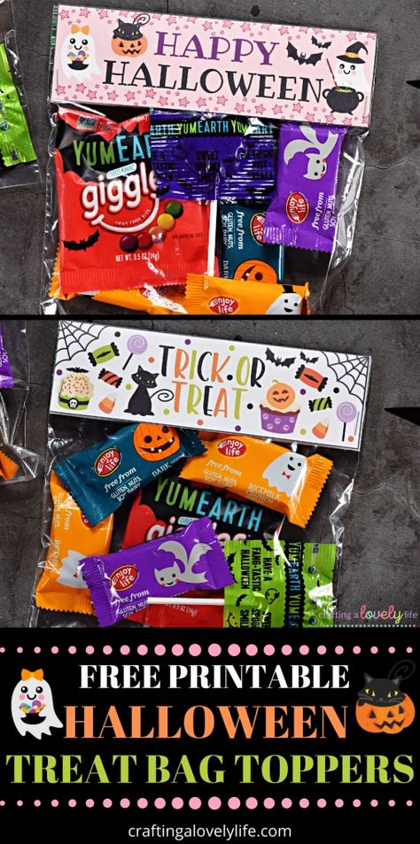 Looking for cute Halloween treat bag ideas? These free printable Halloween treat bag toppers are an awesome way to give out Halloween candy this year! Halloween Crafts | Activities for Kids | Halloween | Halloween Treat Bags | Halloween Craft for Kids | Happy Halloween Halloween Gift Bags For Kids No Candy, Halloween Ziplock Bag Ideas, Diy Halloween Treat Bag Ideas, Homemade Halloween Treat Bags, Halloween Treat Bag Toppers Printable, Halloween Treat Bag Printables Free, Free Halloween Treat Bag Printables, Halloween Toppers Printable, Halloween Treats For Kids School Bags