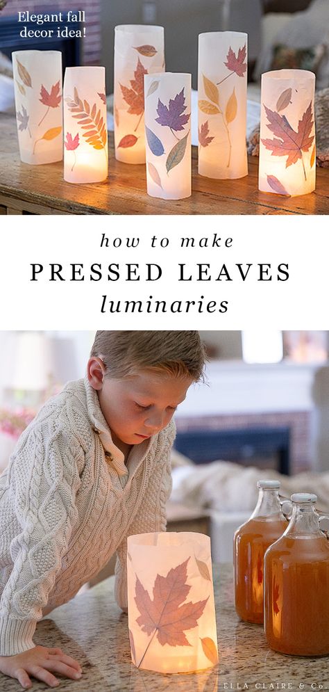 Fall Luminaries Diy, Leaf Lanterns For Kids, Fall Decor Diy Kids, Diy Fall Kids Crafts, Kids Fall Leaf Crafts, Craft Autumn Kids, Kid Fall Crafts Easy, Fall Crafts For Family, Autumn Kids Crafts Ideas