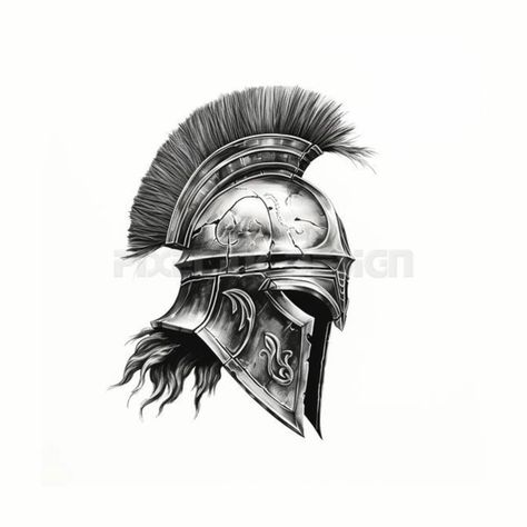 Illyrian Helmet Tattoo, Gladiator Mask Tattoo, Roman Helmet Tattoo Design, Roman Helmet Tattoo, Helmet Tattoo Design, Roman Empire Tattoo, Concept Tattoo Design, Roman Tattoos, Roman Tattoo