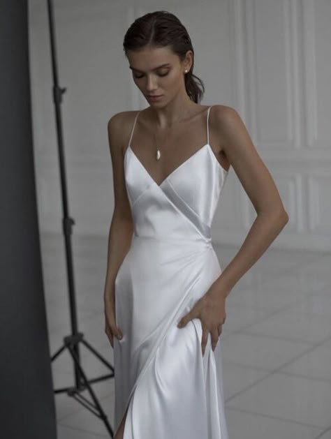 Simple White Wedding Dress, White Suspenders, Satin Wedding Dress, Vestidos Prom, Satin Gown, Satin Wedding, White Wedding Dresses, The Words, Satin Dresses