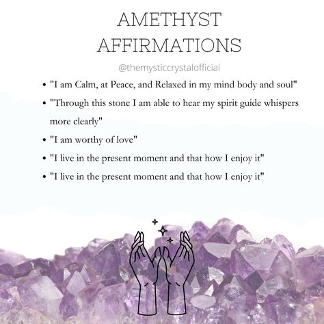 Crystal Affirmations Amethyst, Amethyst Affirmation Crystals, Amethyst Meaning Crystal Healing, Amethyst Crystal Affirmation, Amethyst Intentions, Amythest Crystals Meanings, Crystals Affirmations, Amethyst Affirmation, Crystal Affirmations