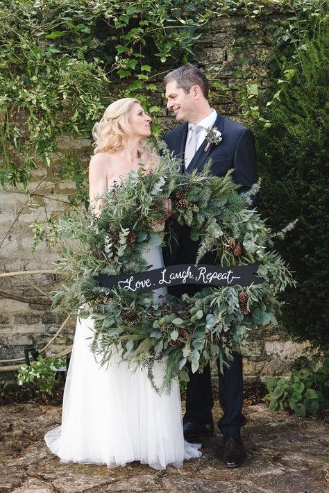 Winter Wedding Wreath, Elegant Christmas Wedding, Whimsical Winter Wedding, Christmas Wedding Centerpieces, Christmas Wedding Themes, Wedding Renewal, New Years Wedding, Flower Girl Bouquet, Wedding Decoration Ideas