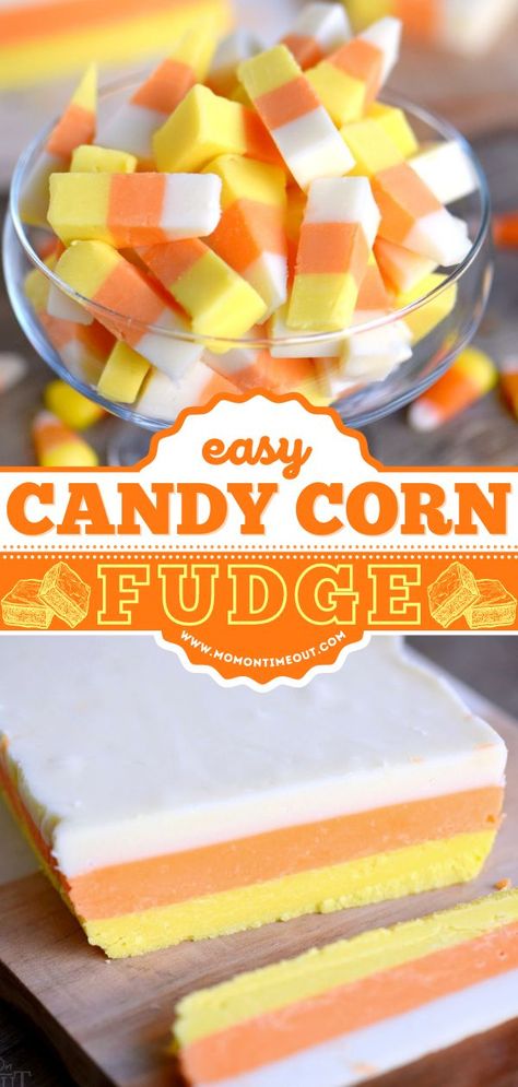 EASY CANDY CORN FUDGE, halloween treats, desserts Candy Corn Fudge Recipe, Fall Fudge, Thanksgiving Recipes Dessert, Recipes Dessert Easy, Candy Corn Recipe, Halloween Candy Recipes, Homemade Fudge Recipes, Halloween Cookie Recipes, Fudge Flavors