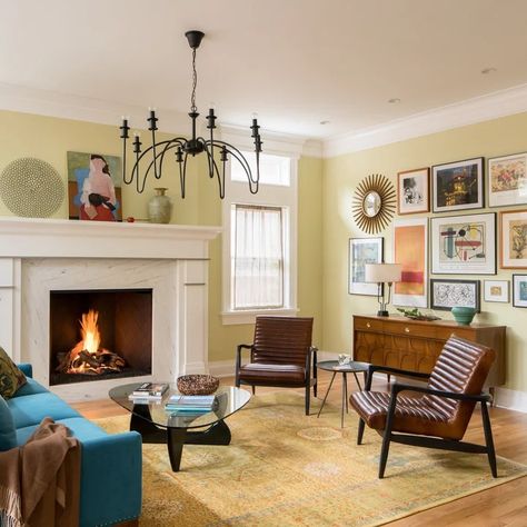 75 Living Room with Yellow Walls Ideas You'll Love - April, 2024 | Houzz Pale Yellow Walls Living Room Decor, Living Room With Yellow Walls, Room With Yellow Walls, Pale Yellow Walls, Yellow Walls Living Room, Luxe Kitchen, Walls Ideas, Color Decor, Color Catalog