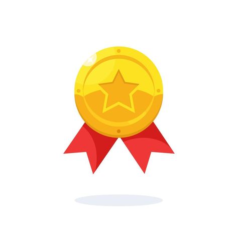 Gold medal with star, red ribbon for first place. Trophy, winner award isolated on background. Golden badge icon. Sport, business achievement, victory concept. Vector illustration. Flat style design Winner Illustrations, Achievements Icon, Victory Illustration, Medal Illustration, Award Illustration, First Place Trophy, Trophy Illustration, Badge Illustration, Medal Design