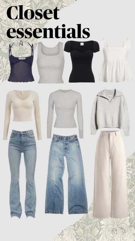 Closet essentials #clothing#cleangirl#essinatial#vanillagirl Basic Clothes Essentials, Basic White Girl Outfit, Girls Jeans Outfit, White Girl Outfits, Cozy Clothing, Essentials Clothing, Basic Wardrobe Essentials, Closet Essentials, Girls Wardrobe