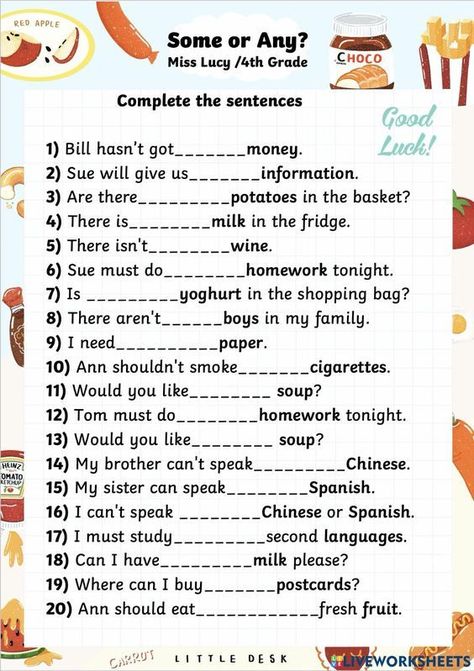 This is a fun activity to practice using some or any. Some Any, Esl Grammar, Materi Bahasa Inggris, English Activities For Kids, Personal Pronouns, English Exercises, Teaching English Online, English Test, English Teaching