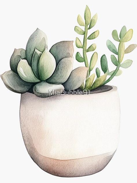 "charming and whimsical watercolor painting of a Succulents plant in a bohemian vase" Sticker for Sale by MiaBubble91 | Redbubble Succulent Drawings, Painting Succulents, Succulent Paintings, Bohemian Vase, Succulents Watercolor, Succulent Watercolor, Succulents Drawing, Plants Watercolor, Succulent Painting