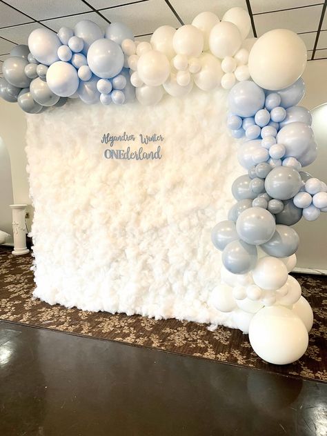 Winter ONEderland — Party Scene Winter Wonderland Birthday Backdrop, Winter Birthday Backdrop, Winter Formal Backdrop Ideas, Snow Birthday Party Decorations, Winter Formal Backdrop, Winter Onederland Birthday Decorations, Winter Onederland Photo Backdrop, Party Themes For January, Winter Onederland Backdrop Ideas