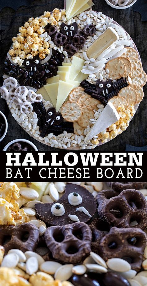 Themed Snack Board, Crackers And Cheese, Halloween Themed Snacks, Bat Template, Halloween Charcuterie, Chocolate Covered Raisins, Spooky Snacks, Spooky Food, Halloween Food Treats