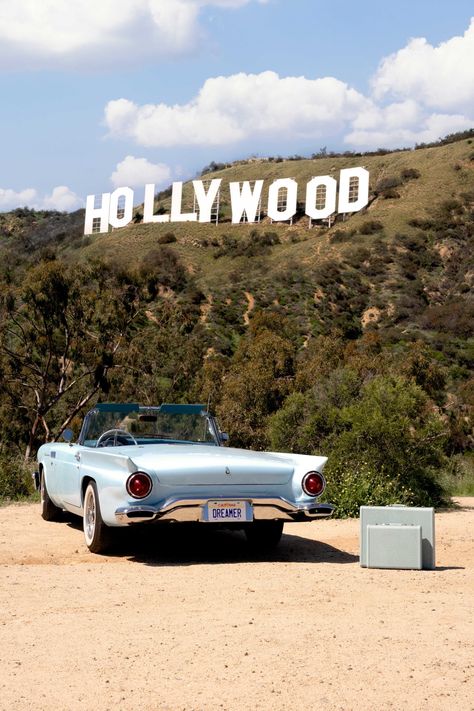 Chase your dreams in Welcome to Hollywood Vertical from Gray’s vintage-inspired series Welcome to Hollywood. This photograph features a 1957 Ford Thunderbird. HOLLYWOOD® & Design ©2023 HCC. All Rights Reserved. Hollywood Romance Aesthetic, Los Angeles, Hollywood Blvd Photoshoot, Hollywood Sign Pictures, Classic Hollywood Aesthetic, Vintage Hollywood Aesthetic, 70s Hollywood, Old Hollywood Glam Wedding, Old Hollywood Decor