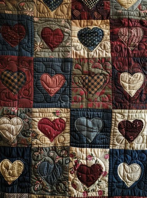 Heart TAI020324131 Quilt Blanket – vintagemclassic Quilt Hung On Wall, Heart Shape Things, Crochet Patchwork Blanket Aesthetic, Grandma Square Blanket, Patchwork Quilt Aesthetic, Quilted Blanket Aesthetic, Home Made Quilts, Quilt Aesthetic Bedroom, Quilt Phone Wallpaper