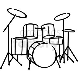 Cartoon Drum Set, Drawing Of Drum Set, How To Draw A Drum Set, Drum Set Reference, Drum Drawing Reference, Simple Drum Drawing, Drumkit Drawing, Drum Sticks Drawing, Drumset Drawings