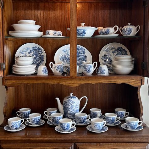 Complete China Dinnerware Set Pitcher , Dinner Plates , Butter Dish, Creamer & Sugar Bowl Etc Etc. Wedgwood China, China Dinnerware Sets, Blue White Decor, China Set, China Sets, White Decor, China Dinnerware, Dinnerware Set, Butter Dish