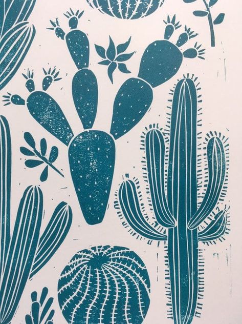 Screen Printing Studio, Printmaking Projects, Cactus Illustration, Lino Printing, Cactus Art, Stamp Projects, Creative Illustration, Sgraffito, Ceramic Design