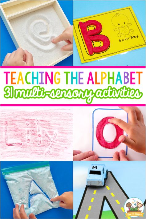 Teaching the Alphabet Multisensory Activities for Preschool Teaching the alphabet to young children doesn’t have to be boring. Make learning letters fun and engaging for them with these hands-on activities that use all the different senses. #preschool #alphabet #multisensory #alphabetactivities #PreKPages Alphabet Learning Activities, Tactile Sensory Activities, Alphabet Learning Games, Letter Recognition Activities Preschool, Teach Alphabet, Alphabet Recognition Activities, Multisensory Phonics, Pre K Classroom, Sensory Activities For Preschoolers