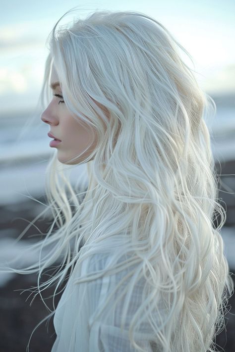 Messy Pixie Haircut, Long White Hair, Icy Blonde Hair, White Hair Color, White Blonde Hair, Blonde Tones, Icy Blonde, Platinum Hair, White Blonde