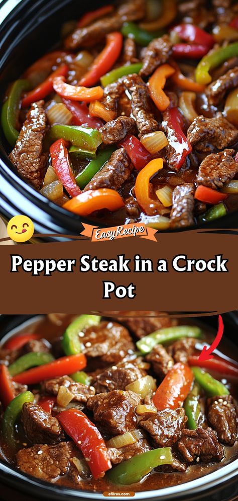 Pepper Steak in a Crock Pot Crock Pot Pepper Steak, Peper Steak, Crockpot Pepper Steak, Dessert Crepes, Crockpot Stuffed Peppers, Crockpot Steak, Pepper Steak Recipe, Slow Cooker Stuffed Peppers, Dessert Halloween