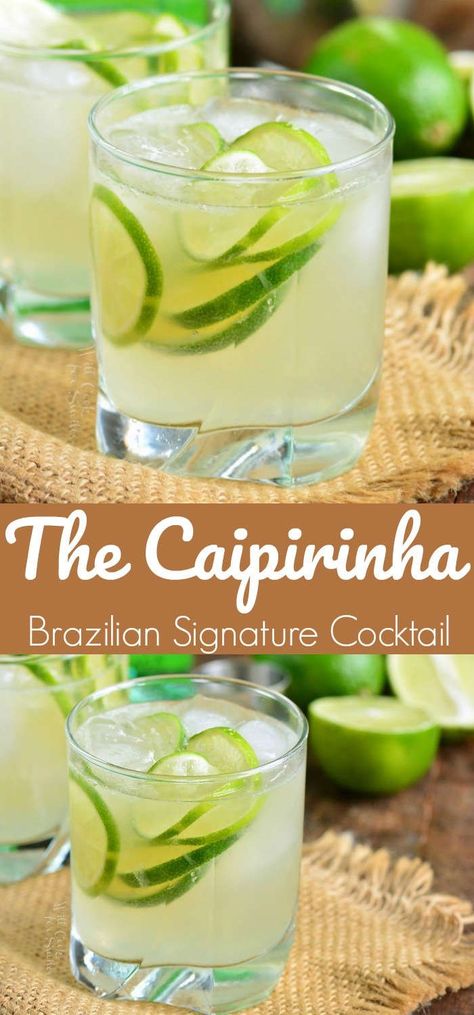 Caipirinha is a traditional Brazilian cocktail made with Cachaca liquor, limes, and sugar. Very simple refreshing cocktail that is best sipped slowly. #cocktail #drink #lime Brazilian Alcoholic Drink, Brazilian Drinks Alcohol, Brazilian Cocktail Recipe, Lime Alcoholic Drinks, Refreshing Cocktail Recipes, Drinks With Lime, Cocktails With Lime, How To Make Caipirinha, Brazilian Caipirinha